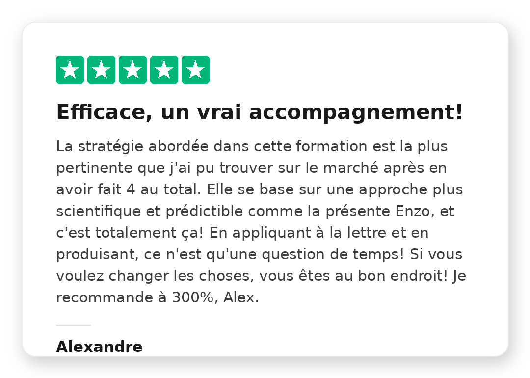 Avis client Trustpilot 5 étoiles