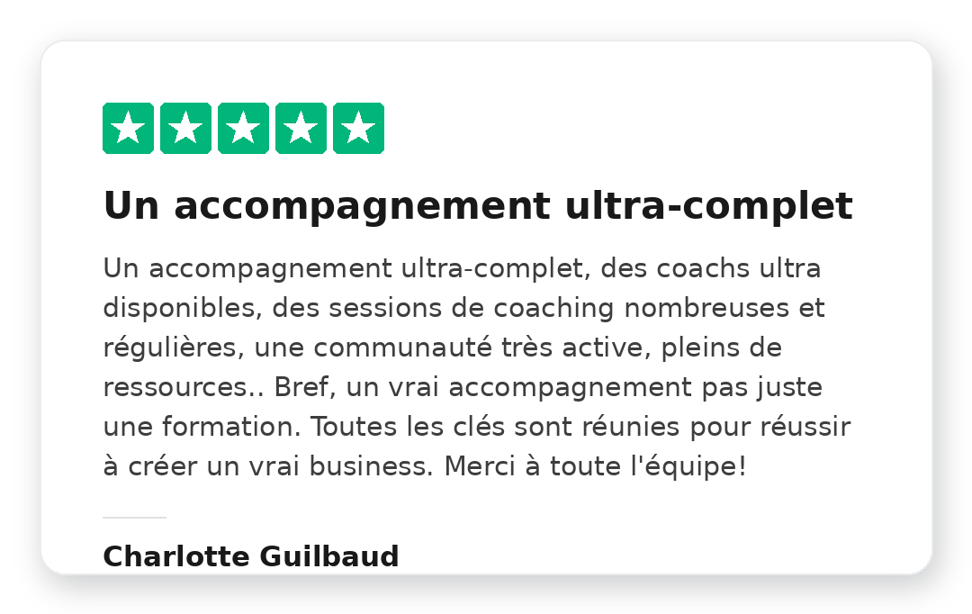 Avis client Trustpilot 5 étoiles