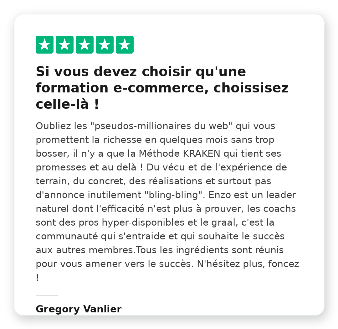 Avis client Trustpilot 5 étoiles