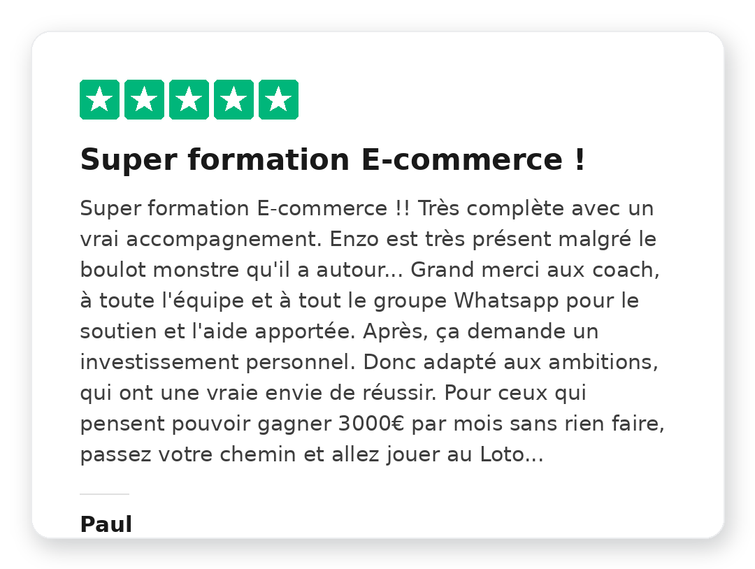 Avis client Trustpilot 5 étoiles
